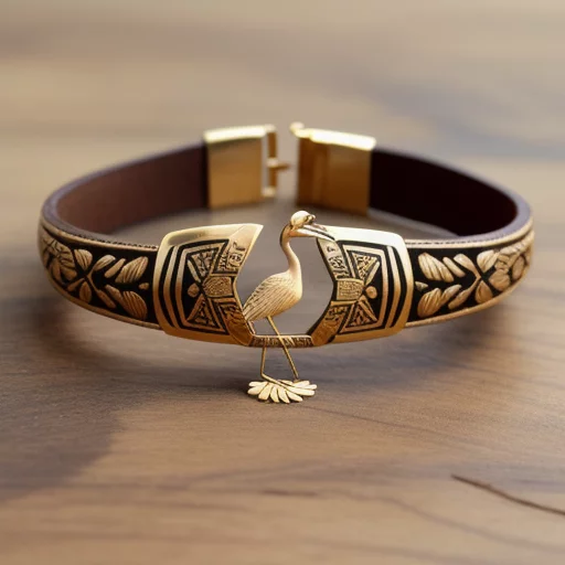 6865484937-crane buckskin bracelet with crane features, rich details, fine carvings, studio lighting.webp